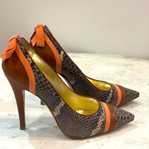 Brown Snakeskin w/ Cognac Leather & Pink Suede Details-Pumps Size 39